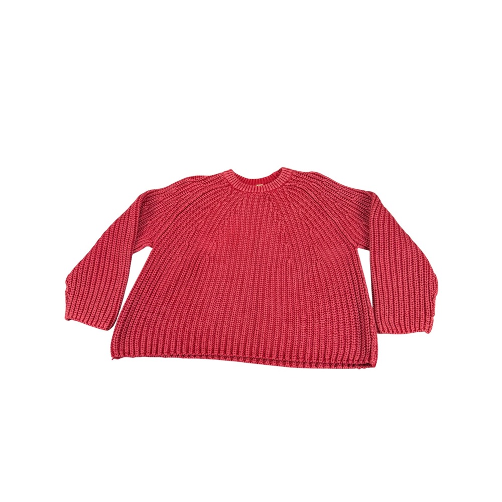 Free People Womens Red Cotton Chunky Rib Knit Raglan Sleeve Sweater Size M